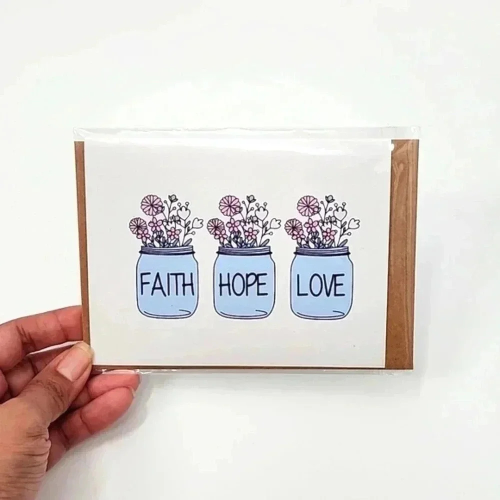 Faith Hope Love Handmade Blank Greeting Card 4x6